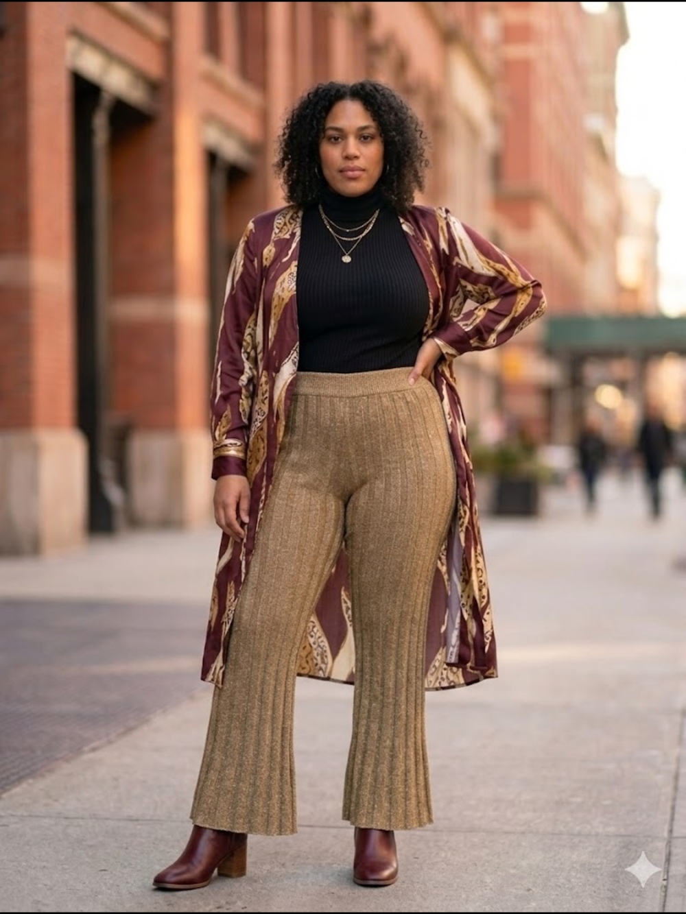 Ribbed Knit Flared Pants in Camel - Picture 2 of 14